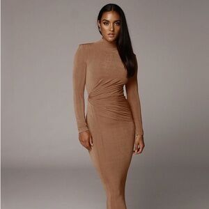 JLUX Tan Kara Mock Neck Dress- Small